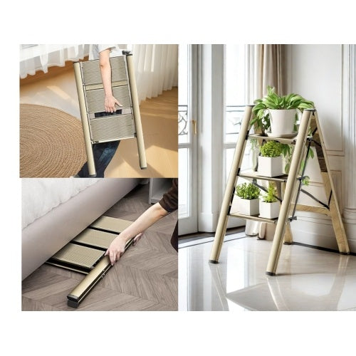 3 Step Ladder Aluminum Light Folding Step Bench Wide Non Slip Pedal 300 Lb Capacity Home Office Portable Ladder Black